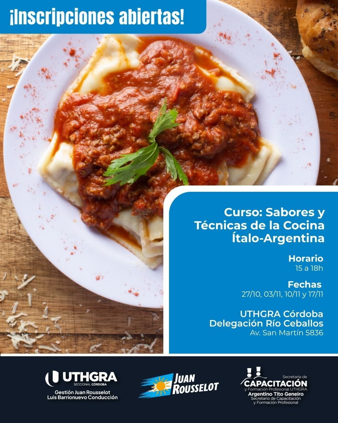 Nuevo Curso de Sabores y Técnicas de la Cocina Ítalo-Argentina en Río Ceballos